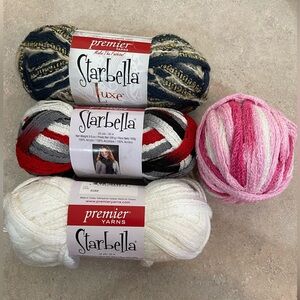 Premier White, Collegiate, and Luxe Yarn Set plus a pink (4 skeins)